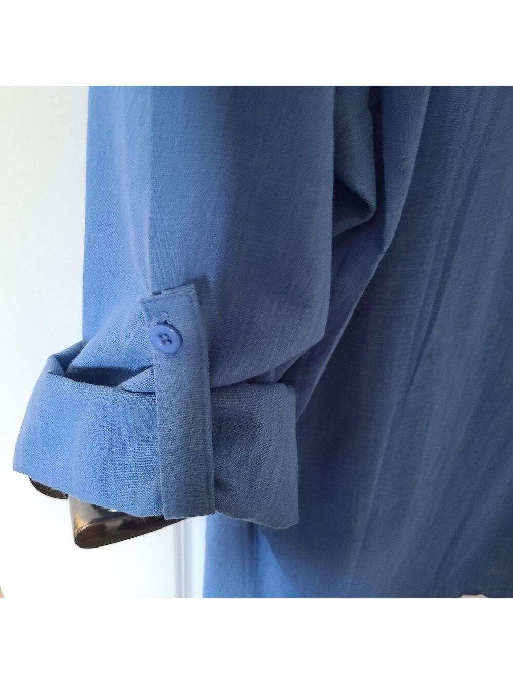 TRÏBE 100% Cotton Blue Long Sleeve Button Front Tunic Blouse Top Size 3XL - Picture 6 of 6